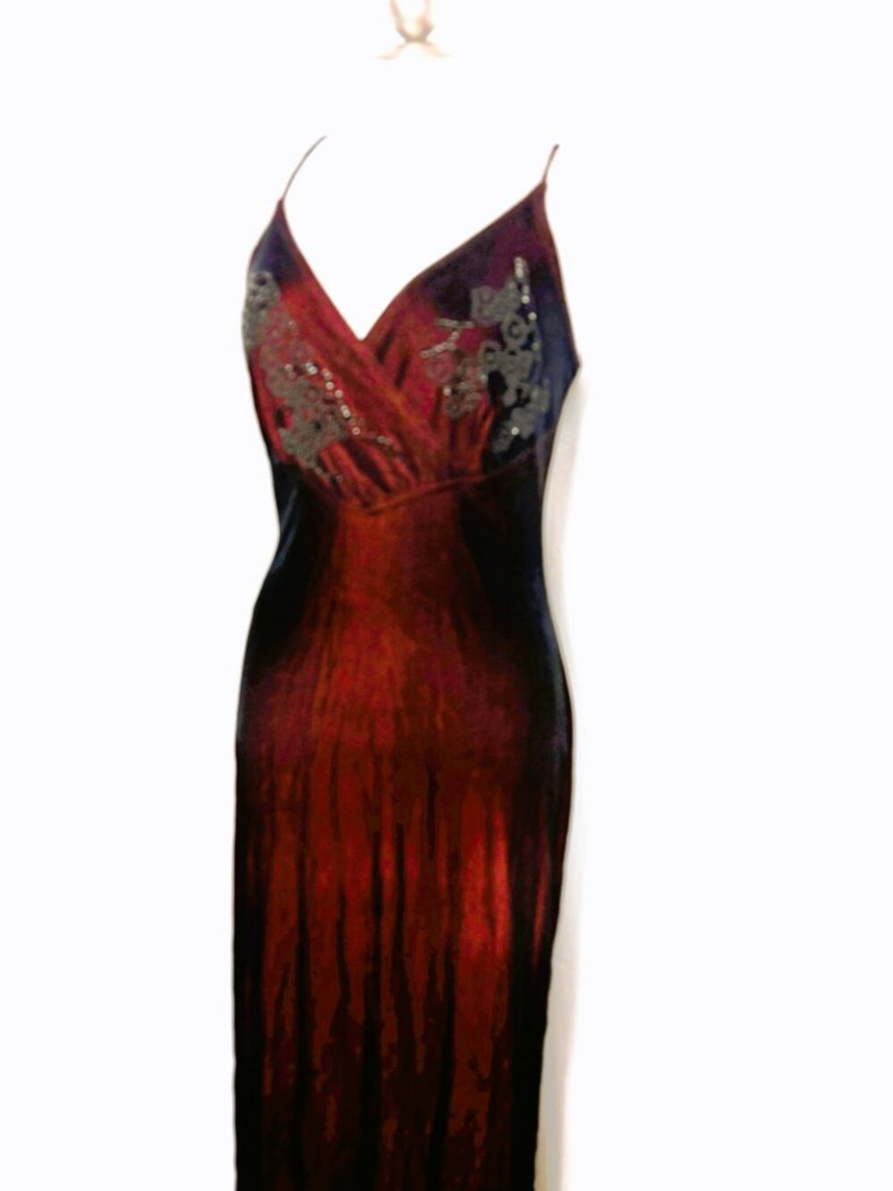 * Vtg Scene Y2K Burgundy Panne Velvet Body Skimming Maxi dress Sz 13 - Picture 3 of 16